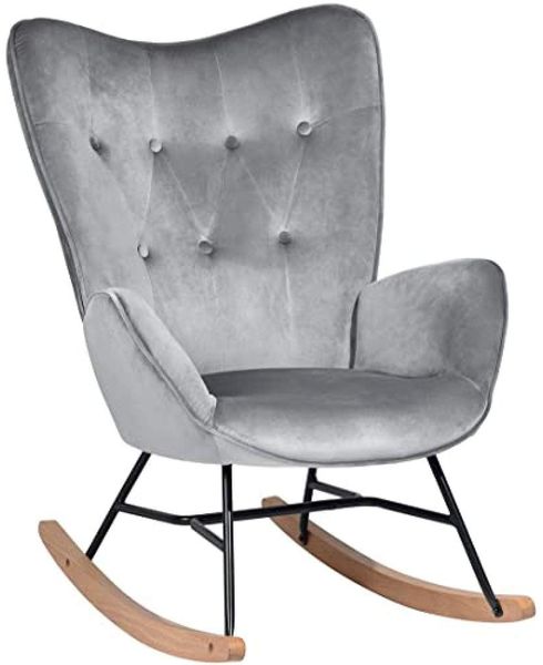 Möbel, Cosy Epping Velvet Dark Grey, Schaukelstuhl, Freizeitstuhl und Ruhe, Velours, Grau, für Wohnzimmer, Esszimmer, Füße aus Holz, Metall, 68 x 87 x 98 cm