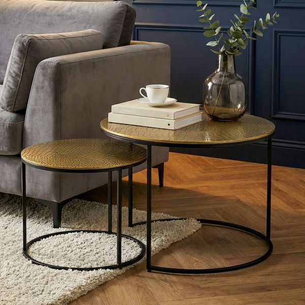 FINEBUY Satztisch FB73719 Metall Couchtisch Beistelltisch Alu Wohnzimmertisch Aluminium (Dekoratives Tischset mit strukturierter Oberfläche), Flexible Ablage für moderne Wohnräume