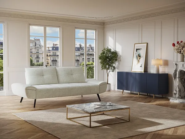 Vente-unique - KELOPA Sofa Stoff Weiß - B 130 cm x H 88 cm x L 231 cm