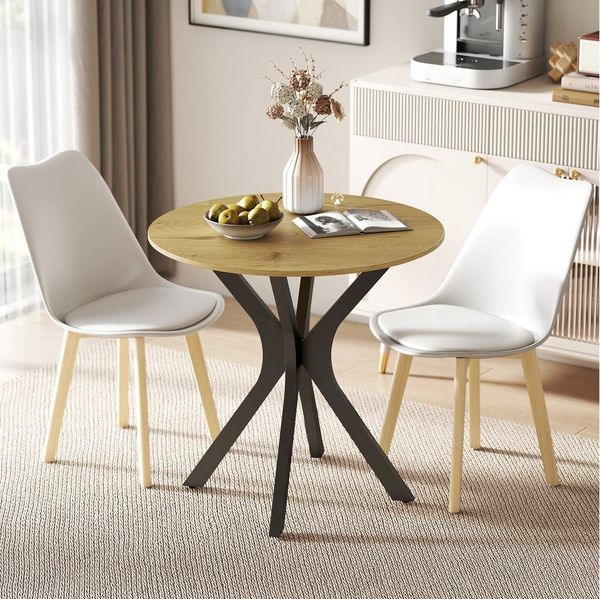 HOMCOM Esstisch für 2 Personen (Runder Tisch, 1-St, Küchentisch), Ø78 x 75H cm, Naturholz