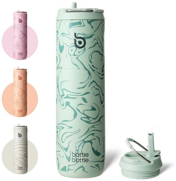 BOTTLE BOTTLE Trinkflasche Isolierte Edelstahl Trinkflasche 750 ml mit Strohhalm, Deckel & Griff, Auslaufsicher, Doppelwandig, für Sport, Reisen & Fitness