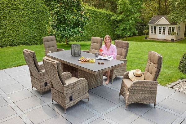 LC Garden Garten-Essgruppe Turin Gartenset I Sitzgruppe Gartenset natur, (Gartenset, 7-tlg, 1x Tisch+ 6x Stuhl), mit bequemer Polsterung