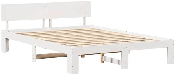 vidaXL Bettrahmen mit Kopfteil Weiß 140 x 200 cm Massives Kiefernholz 872651 Bild 4