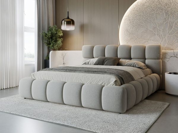 GRAINGOLD Modo Polsterbett 120x200, Doppelbett mit Kopfteil, groß Stauraum, Velour-Stoff, Hellgrau
