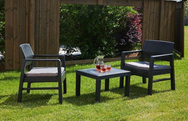 Progarden Balkon Set Kraka 3-tlg anthrazit Sitzgruppe Gartenmöbel Set Essgruppe