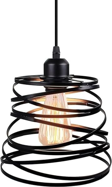 iDEGU Pendelleuchte – Moderne , kreative Hangelampe im Spiral-Wasserfall-Design – Vintage-Metallleuchte (E27-Fassung) – Geeignet fur Schlafzimmer, Wohnzimmer, Esszimmer (20 cm, Schwarz)
