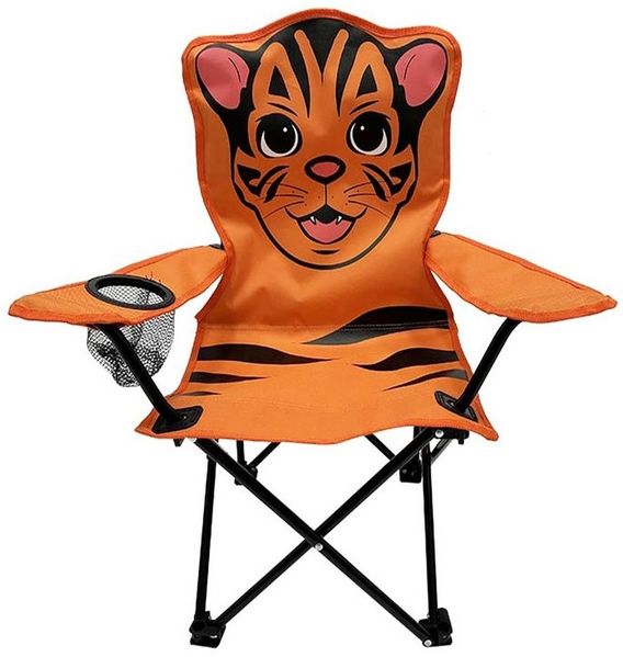 Mojawo Klappstuhl Kinder Anglersessel Orange mit Getränkehalter und Tasche Motiv Tiger