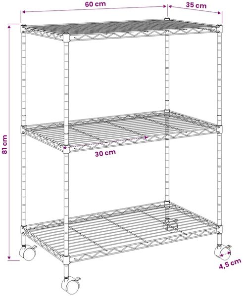 vidaXL Lagerregal mit 3 Böden und Rollen 60x35x81 cm Verchromt 150 kg 324625 Bild 9