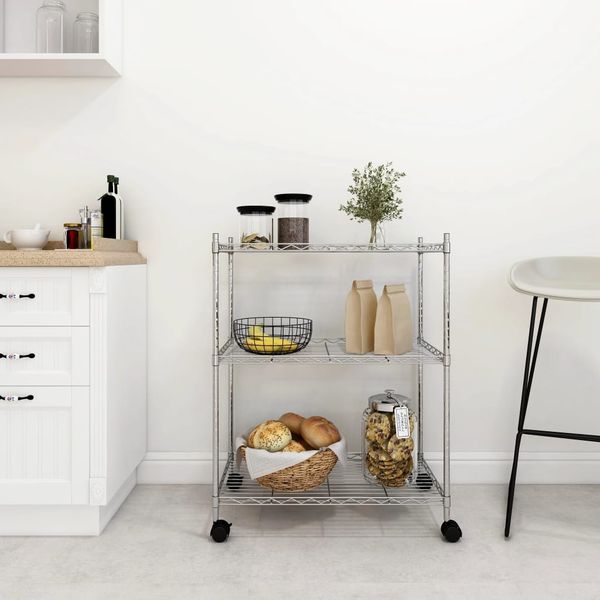 vidaXL Lagerregal mit 3 Böden und Rollen 60x35x81 cm Verchromt 150 kg 324625