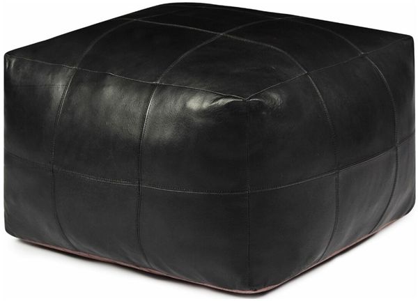 Pouf Anneta aus Leder 75x75 cm, Schwarz