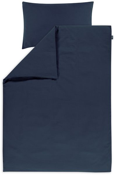 Alvi Bettwäsche Mull für Kinderbett mit Knopf poseidon dunkelblau 100x135 cm