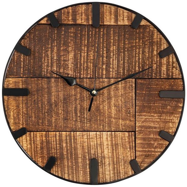 Amagohome Wanduhr Runde Wanduhr ø 30cm aus recyceltem Mangoholz Metall lautlos ohne Tick (lautlos)