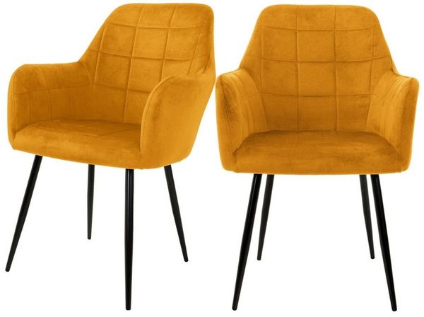 ML-DESIGN Stuhl Esszimmerstuhl ergonomisch & gepolstert Esstischstuhl mit Rückenlehnen (2 St), Wohnzimmerstuhl Gelb Samtbezug Metallbeine Küchenstuhl Polsterstuhl