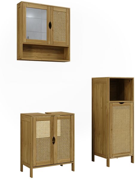 Badmöbel-Set Liora Bambus 3 Teile Vicco