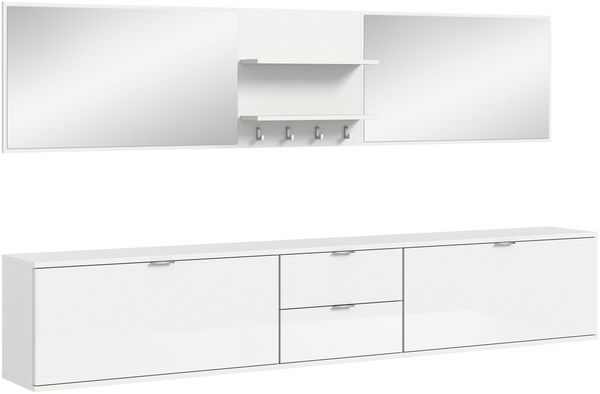 Garderobenkombination Weiß Hochglanz, 236x193x32 cm, FSC-zertifiziert
