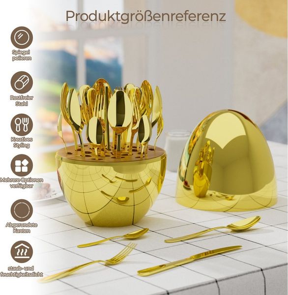 PFCTART Besteck-Set Heartland Egg Besteck Set 24-tlg. für 6 Personen – Edelstahl (24-tlg), 6 Personen, Ideal für Ostertisch, Osterbrunch festliche Tischdeko, Inkl. Eier-Aufbewahrungsbox – Mit Löffel, Gabel & Messer