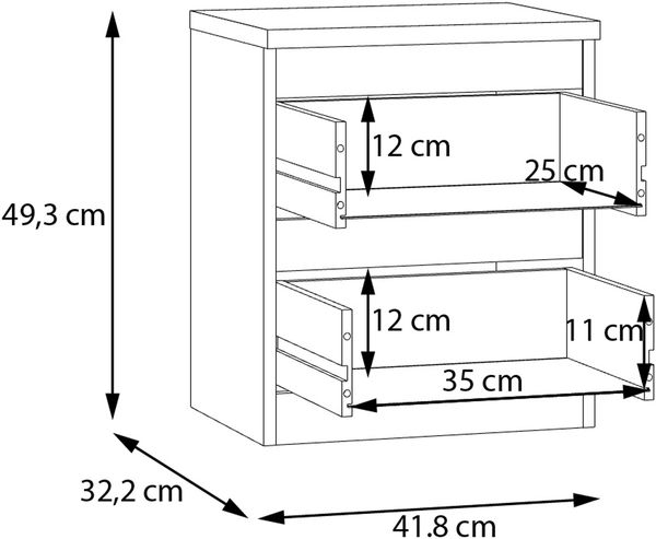 Forte EDMORE Kommode 40 45, moderner Nachttisch mit 2 Schubladen, Beistelltisch, Holzwerkstoff, Salbei, 41,8 cm breit x 49,3 cm hoch x 32,2 cm tief Bild 7