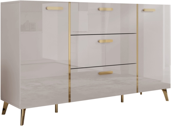 Kommode Picru 150 2D3SZ (Farbe: Cashmere / Cashmere Hochglanz + Gold)