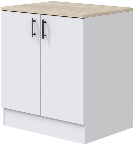 Dmora Unterschrank 2 Türen Nolia, Unterbauschrank, Schrank mit Türen, Basisstruktur für Spüle, 80x60 h90 cm, Weiß und Eiche