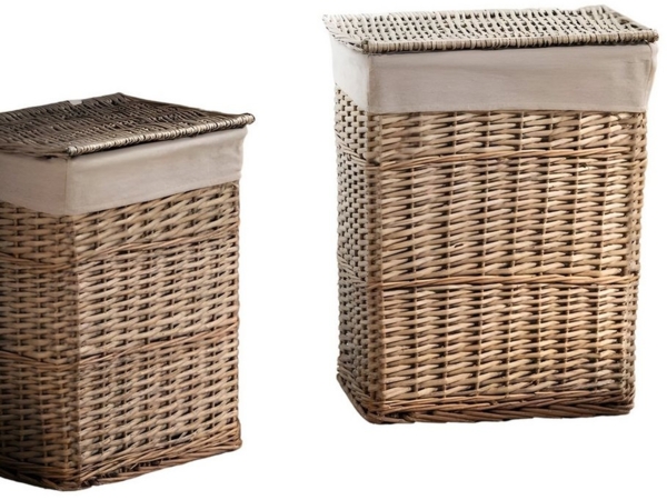Dekoleidenschaft Wäschekorb "Modern Grey" aus Weide mit Deckel und Stoffeinsatz, Wäschesammler (2 St, im Set), Aufbewahrungskorb, Flechtkorb, Wäschebehälter, Laundry Basket Set