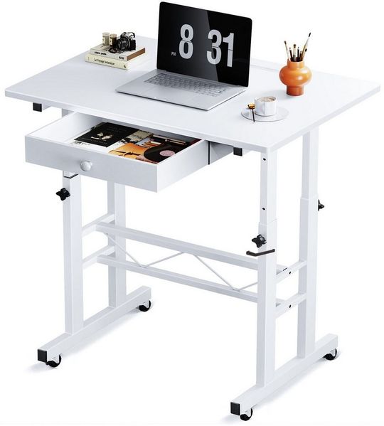 GTPLAYER Eckschreibtisch Höhenverstellbarer Schreibtisch, Computertisch Laptoptisch, mit Schubladen,Tisch höhenverstellbar 80 * 50*(73-115) cm