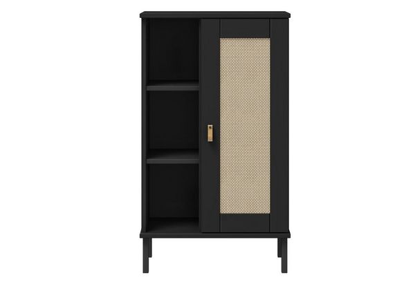 Woodroom Regal Moderner Holzschrank Valencia, Wohnzimmerschrank aus Kiefer, schwarz, 52x90x32 cm