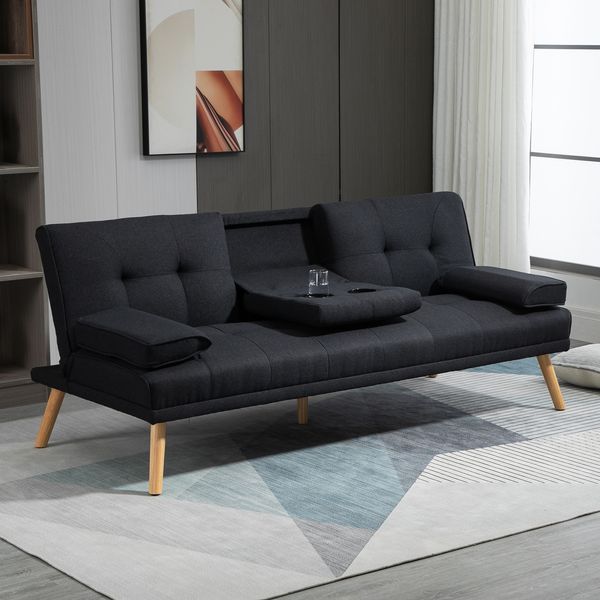 Schlafsofa 181x77x78 cm in Grau, Polyester, 3-Sitzer mit Schlaffunktion und 3-fach verstellbarer Rückenlehne