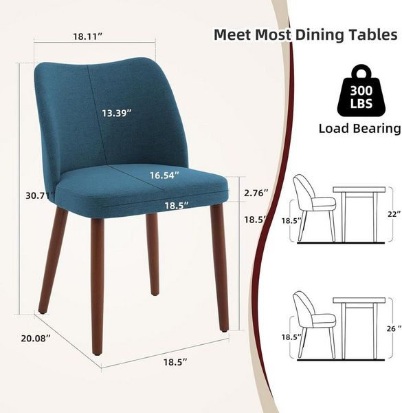GarveeMore Esszimmerstuhl 2er-Set,Leinen gepolsterter Esszimmerstuhl mit Holzbeinen,Ohrensessel, Küchenstühle mit dicken Kissen für Esszimmer, Wohnzimmer