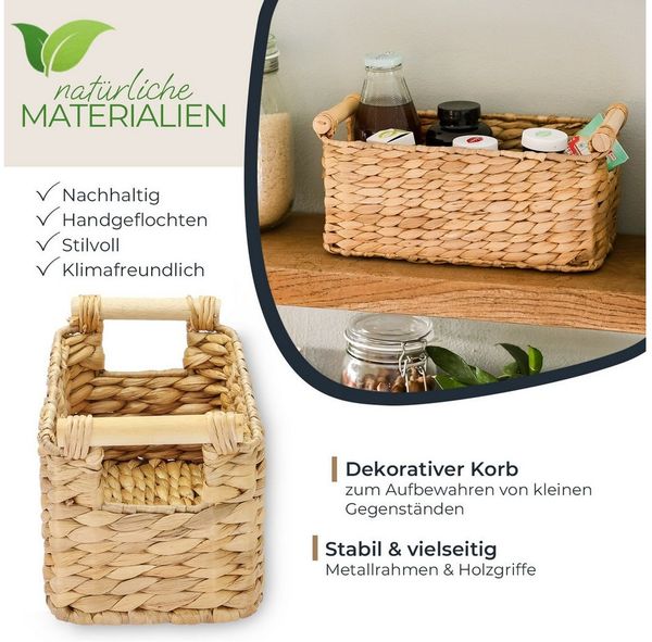 HMF Aufbewahrungskorb Aufbewahrungskorb mit Holzgriffen, Badezimmer Korb (1 St), aus Wasserhyazinthe Seegras handgefertigter Flechtkorb 30 x 15 x 13 cm Bild 2