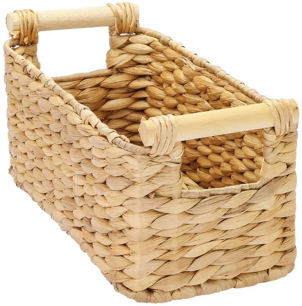 HMF Aufbewahrungskorb Aufbewahrungskorb mit Holzgriffen, Badezimmer Korb (1 St), aus Wasserhyazinthe Seegras handgefertigter Flechtkorb 30 x 15 x 13 cm