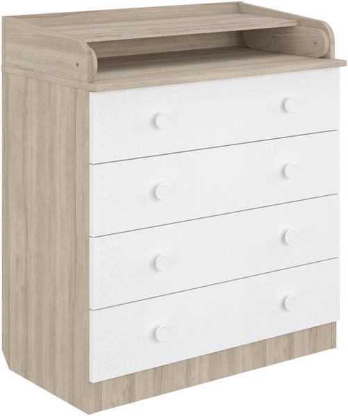 Shefa Kids Wickelkommode 800 mit 4 Schubladen und klappbarem Wickelaufsatz, Ulme-weiß, 80,4 cm breit