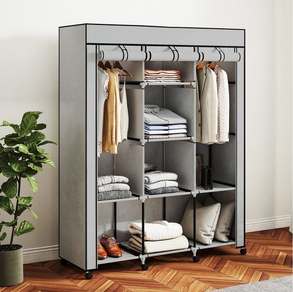 HOMCOM Stoffschrank staubdicht (Kleiderschrank, 1-St, Tragbare Garderobe) Staubschutz, Hellgrau