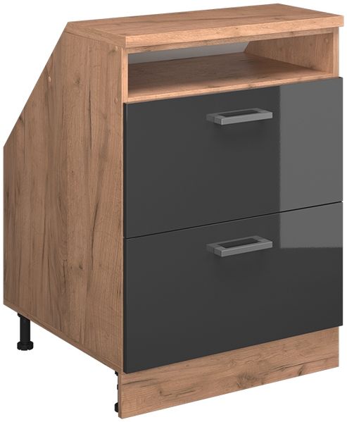 Küchenschrank für Dachschrägen R-Line Anthrazit Hochglanz 60 cm mit 2 Schubladen, Schrankkorpus 60 cm Tiefe Vicco