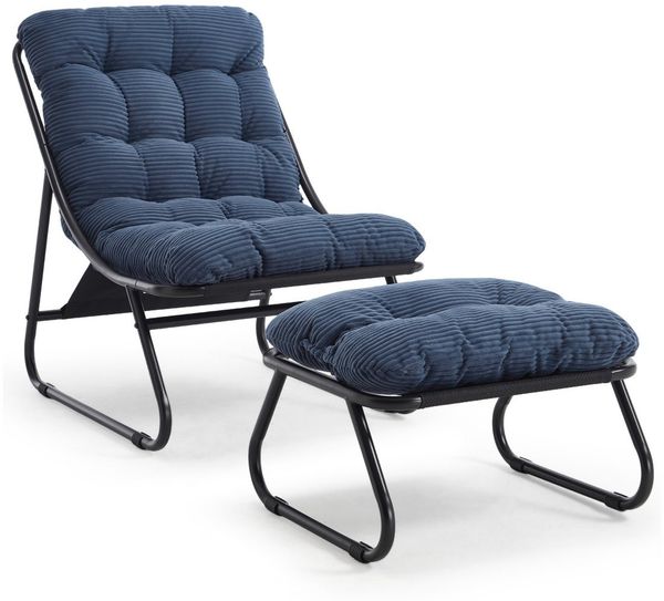 SeedWave Loungesessel mit Ottoman Liegestuhl Stahlgestell Gartenstuhl mit Trennbaren Pölster (bestehend aus Sessel und Hocker), Outdoor Terrassenstuhl für Garten usw. Außenbereich