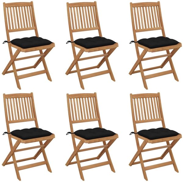 vidaXL Klappbare Gartenstühle 6 Stk. mit Kissen Massivholz Akazie 3075016