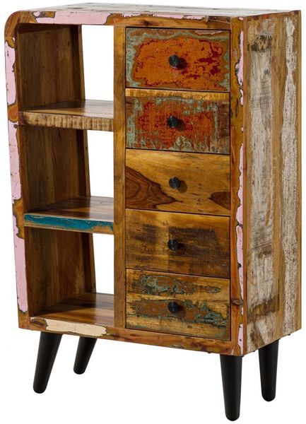 Kommode Altholz 79x40x116 mehrfarbig lackiert SIXTIES #105