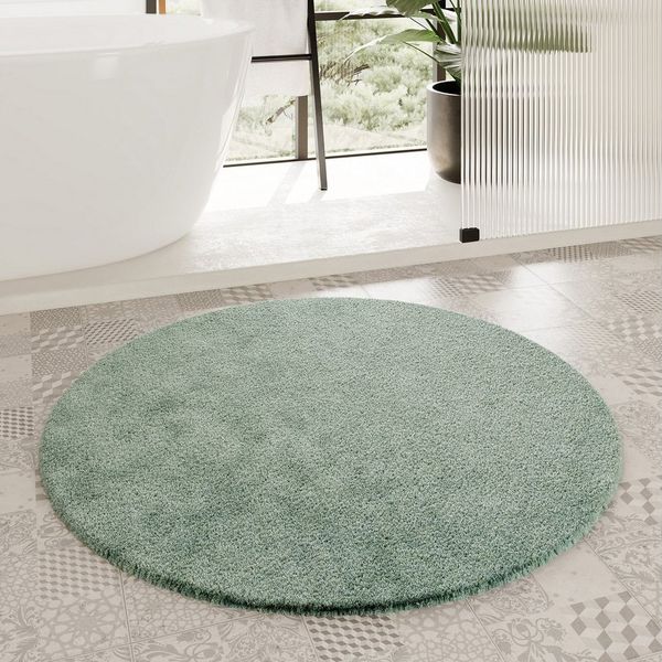 Homie Living Badematte Porto Azzurro, Höhe 30 mm, rutschhemmend beschichtet, schnell trocknend, fußbodenheizungsgeeignet, Polyester, rund, Badteppich, uni, rechteckig & rund, waschbar, Badezimmerteppich