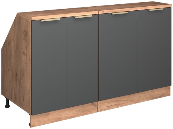 Küchenschrank für Dachschrägen R-Line Anthrazit-Gold 140 cm 2er Set Schrankkorpuss 60 cm Tiefe Vicco