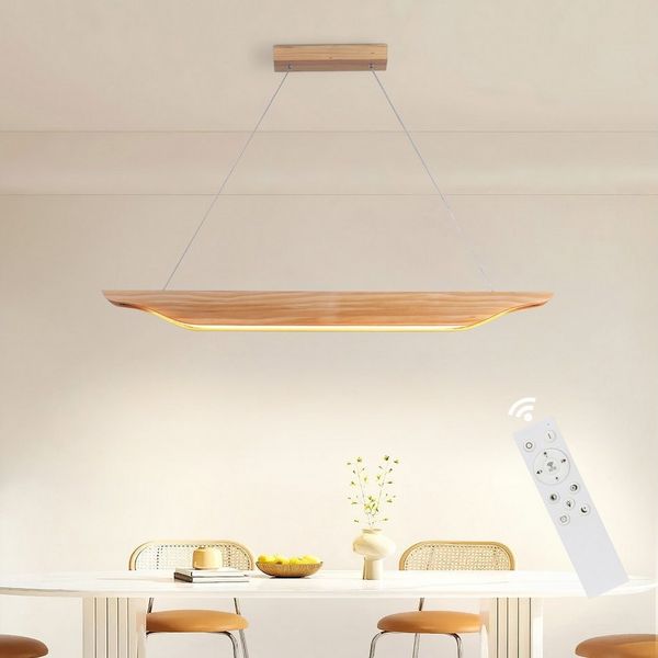 ZMH Pendelleuchte Esszimmer 90CM Holz Hängelampe Modern Dimmbar mit Fernbedienung, Augenschutz, Einfache Installtion, LED fest integriert, 3000-6500K, Esstisch 130CM Hängeleuchte Höhenverstellbar für Wohnzimmer