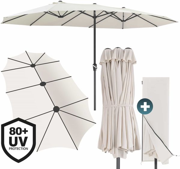 Kingsleeve Sonnenschirm, UV Schutz 80+ Schutzhülle XXL Aluminium Kurbel Wasserabweisend, beige, 460 x 270 x 240 cm