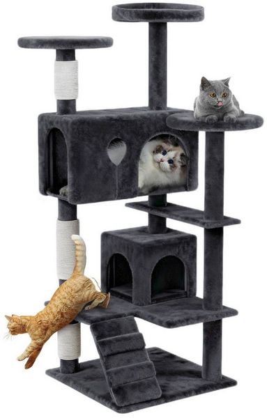 FIVMEN Kratzbaum Grosse Katzen stabil, Mehrstöckiges Katzenhaus, mit Kratzsäulen
