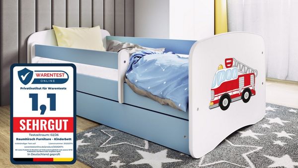 Raumhirsch Furniture Kinderbett 70x140, 80x160, 80x180 cm - Komplettset mit Matratze & Schublade (Bett für Mädchen, Einzelbett für Kinder von 2-12 Jahren, Rausfallschutz und Lattenrost), verschiedene Farben & Designs
