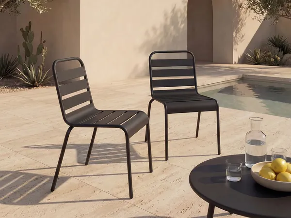 Vente-unique - MIRMANDE Garden dining set Metall Schwarz - B 59 cm x H 79 cm x L 47,5 cm