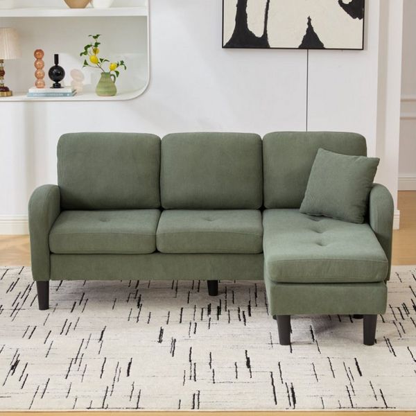 HAUSS SPOLE Ecksofa L-förmig Chaiselongue aus Baumwoll-Leinen,3-Sitzer-Sofa für Wohnzimmer, Relaxsofa mit einem Zweisitzer und einer Chaiselongue 1 Teile, Ideal für Wohnzimmer, Apartments und Büros