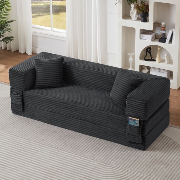 Schlafsofa aus Schaumstoff, klappbar zum kleinen Doppelbett, 200x76x60 cm, Dunkelgrau