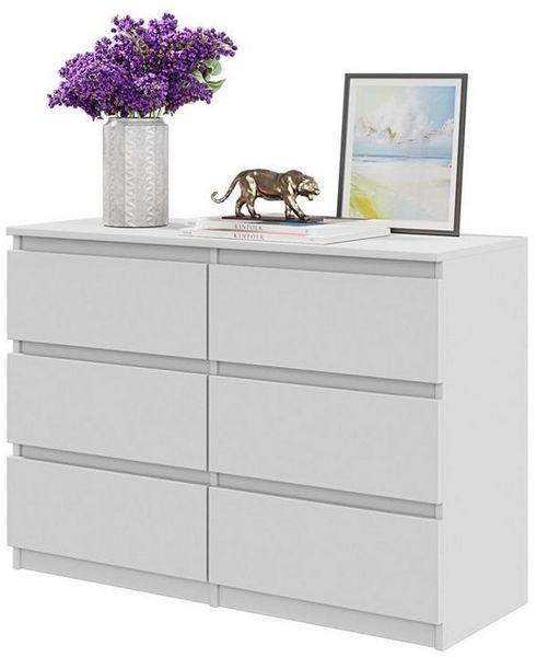 Furnica Kommode GABRIEL 6 Schubladen - Weiß Matt H70cm B100cm T33cm