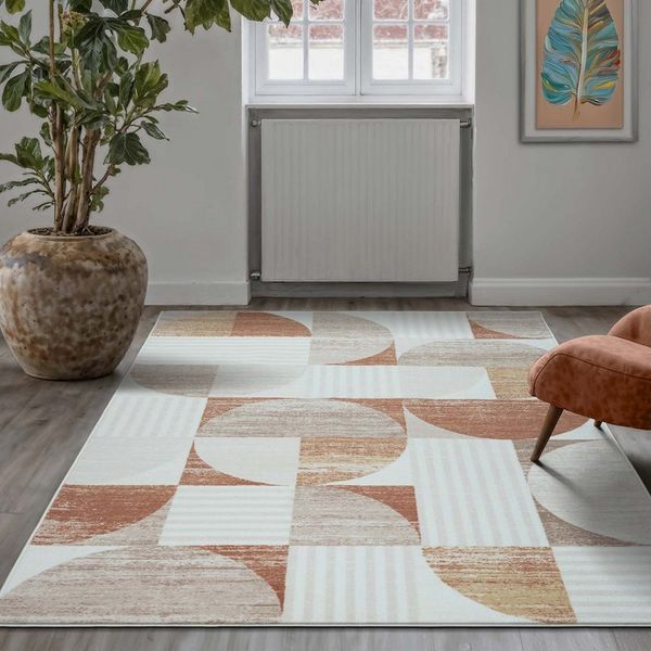 TaraCarpet Teppich Kurzflorteppich TaraCarpet Empire Retromuster absolut Modern fürs, rechteckig, Höhe: 14 mm, Retro Design in modernen Wohnfarben terracotta