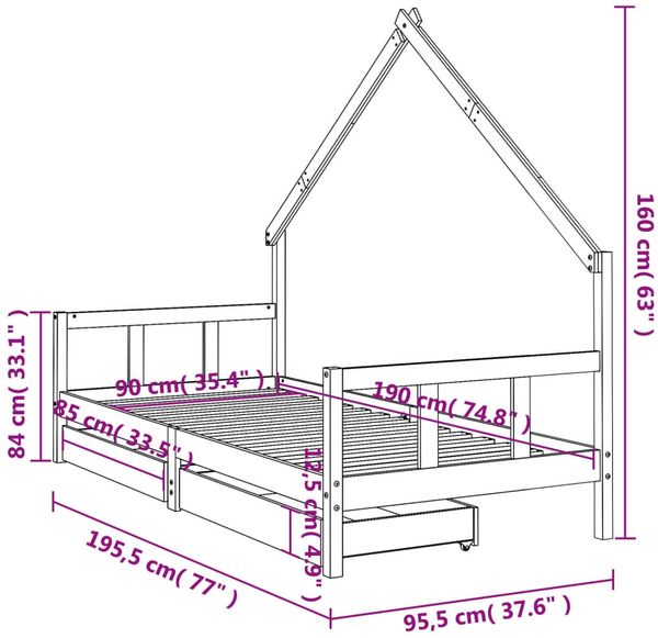 vidaXL Kinderbett mit Schubladen Weiß 90x190 cm Massivholz Kiefer 834547 Bild 10