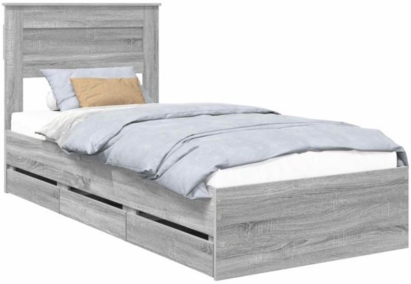 vidaXL Bettrahmen Graues Sonoma 90 x 200 cm Ingenieurs Holz 3409882