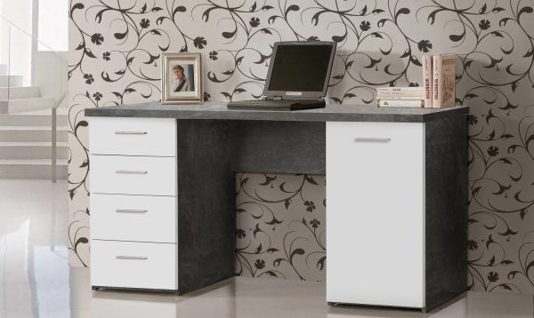 Schreibtisch PC Tisch beton weiß 145cm